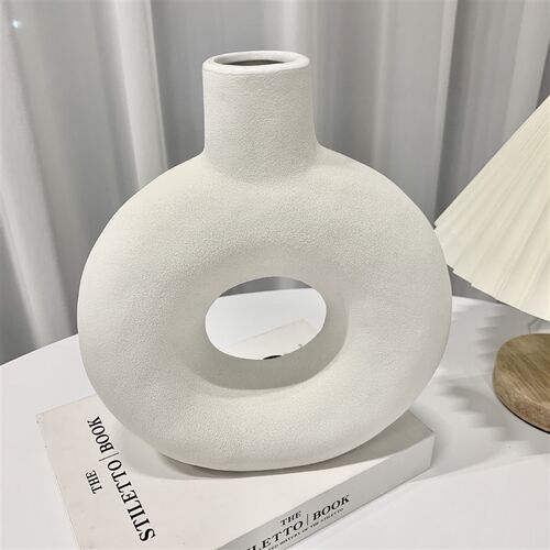 速发陶瓷家瓶摆件艺术感白色磨砂圆圈装饰简约花居饰品工艺品摆设