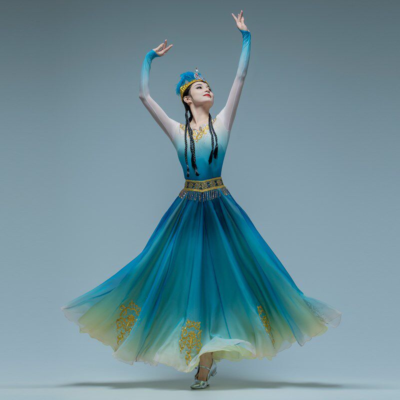 速发新款新疆维族舞摆演出服装艺考舞台逸演服飘表大裙蹈民族风