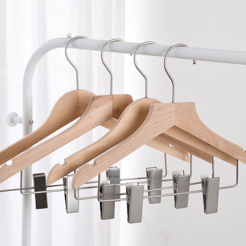 速发连体套装衣架服挂夹儿童装带装店实木衣裤裤架一体原木衣挂