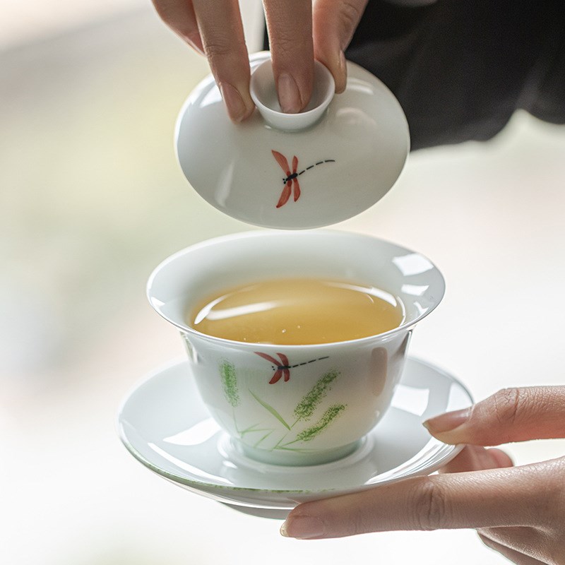 速发釉下彩白瓷手绘三茶盖碗陶瓷大器泡才号功夫手抓泡茶碗
