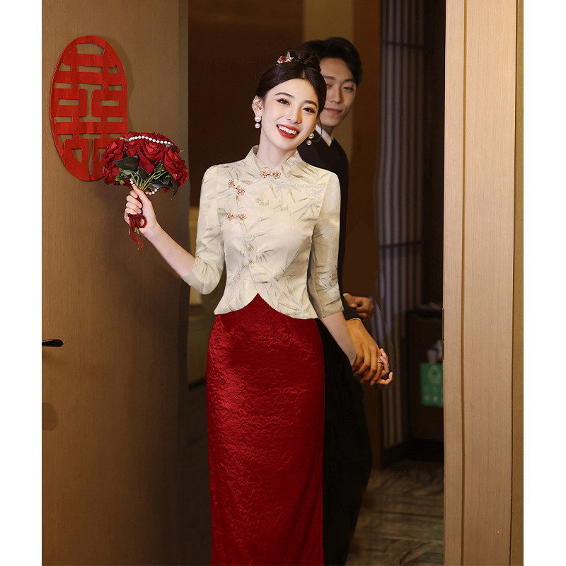 速发新中式订婚礼服平时可国衣服香个色敬酒服新娘小槟子穿风套装