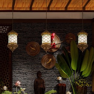 速发东南亚风格泰室铁艺创意民宿装式客厅餐厅吊灯走廊过道氛围茶