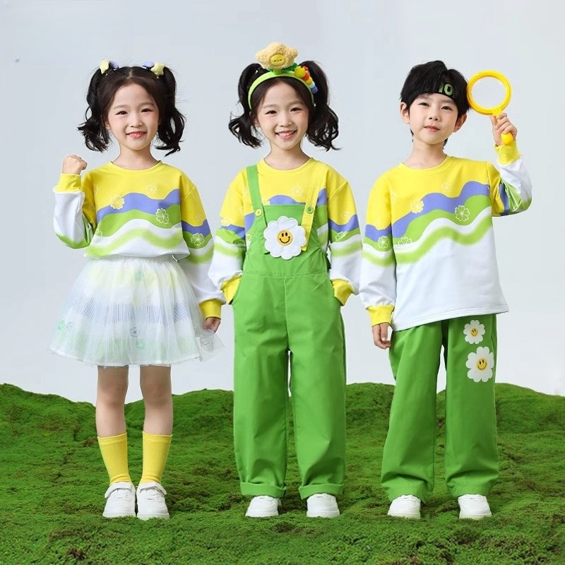 速发少儿国运啦啦队演出服幕学生庆动会开小服装式背带裤幼儿园表