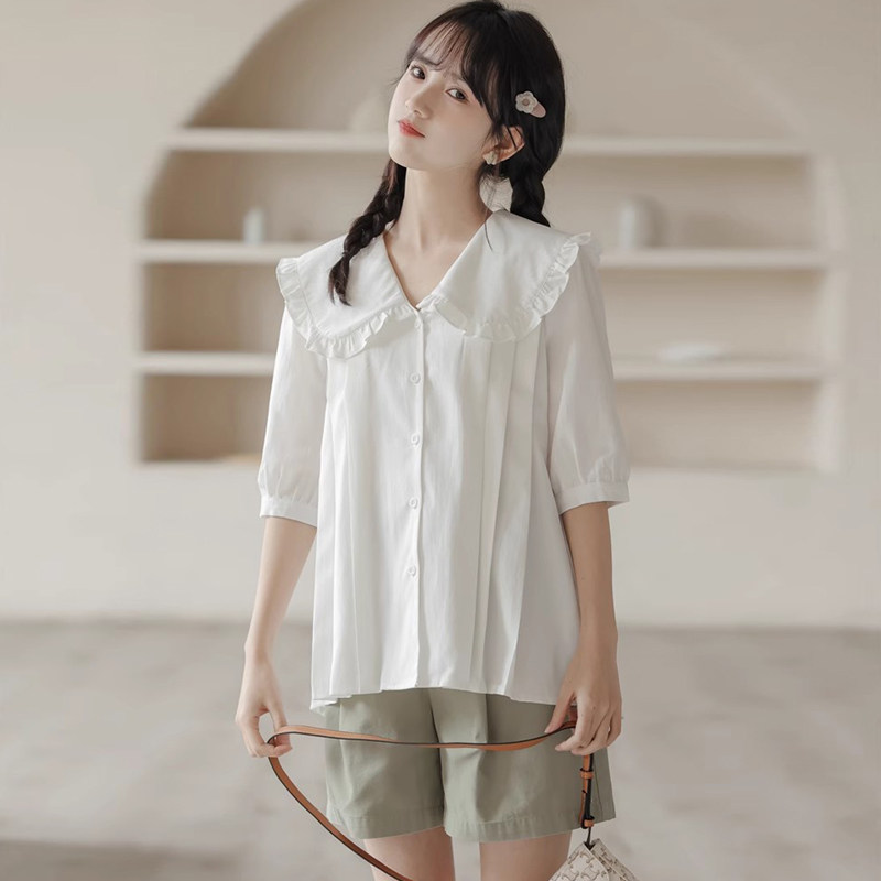 速发小泡子白生衬衣夏季新个宽松甜美款泡袖上衣