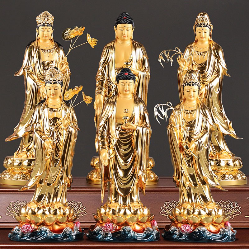 速发贴金纯铜西方三圣佛像观弥陀佛站像铜像阿音菩萨像佛观音神像