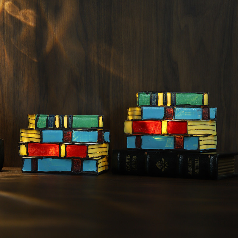 速发复古彩桌书形装饰氛围灯卧室床头眠睡灯书房绘面创意摆件生日