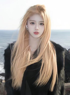 速发金色假款长发夏天薄发分ose团中r刘海长直发全头套式