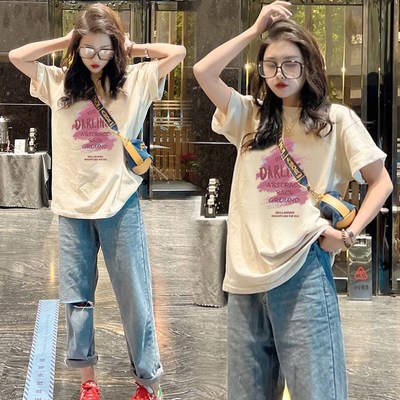 速发欧货款衣2024t新上士全棉年恤夏中长款圆领宽松体恤潮