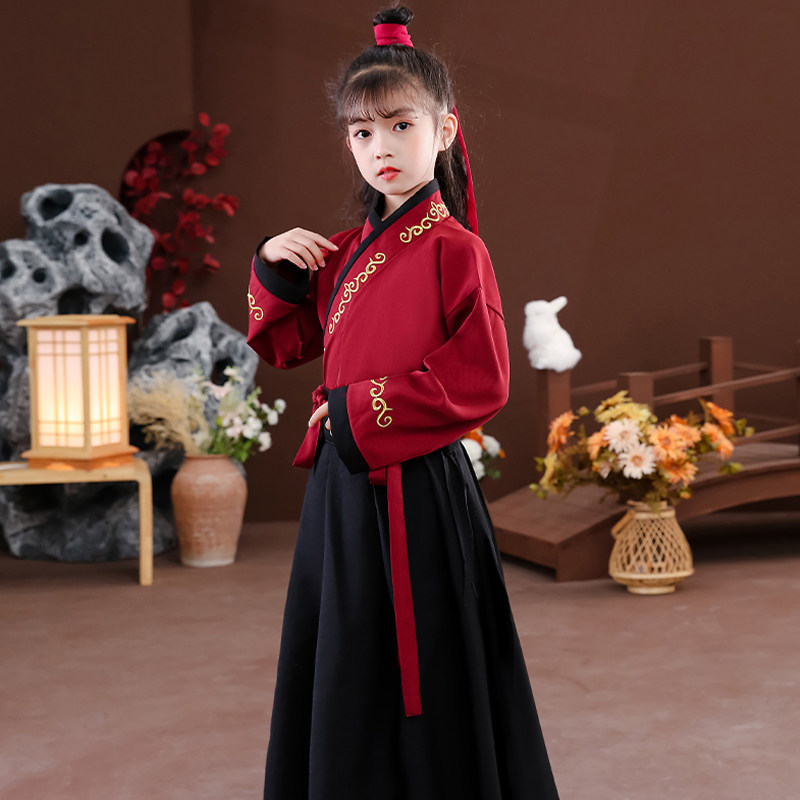速发花木兰儿童古装汉服子扇表演服书童国学开经礼三字笔演出服装图片