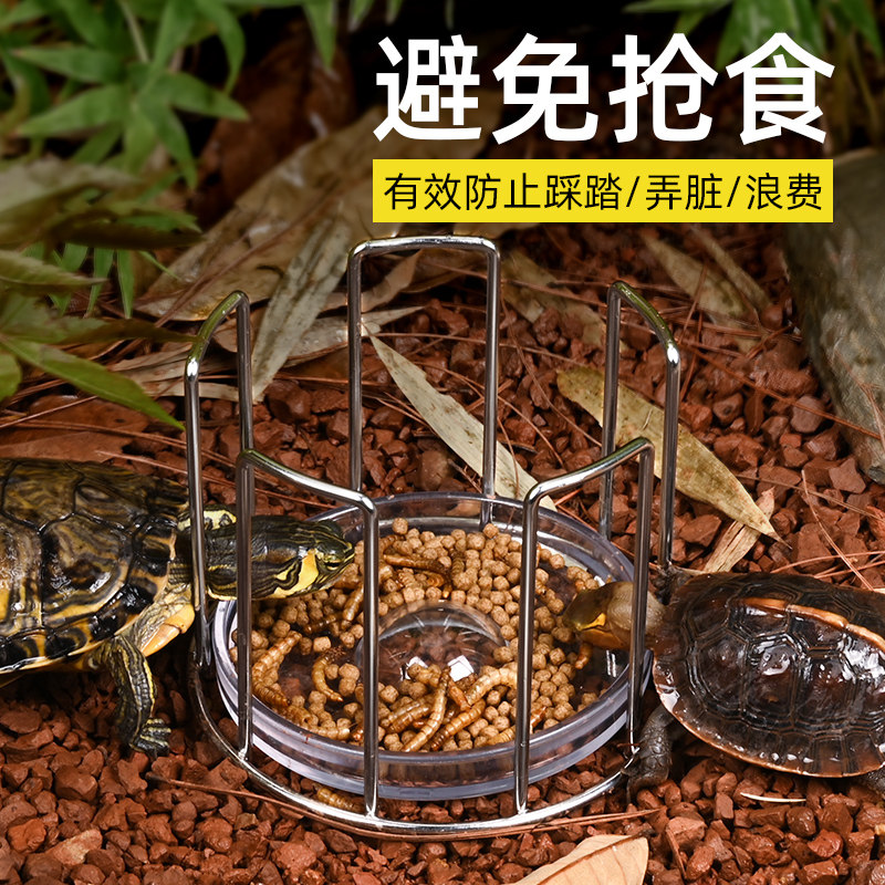 速发乌龟喂食盆黄缘龟喂食器不锈器食槽半水龟饮水宠爬钢蜥蜴水盆