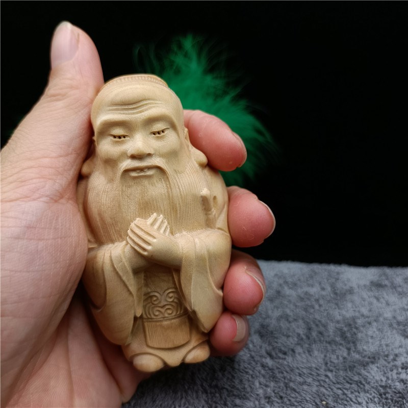 速发小叶黄杨木雕刻居家手把件男士车内孔子像摆件送老师礼物人物