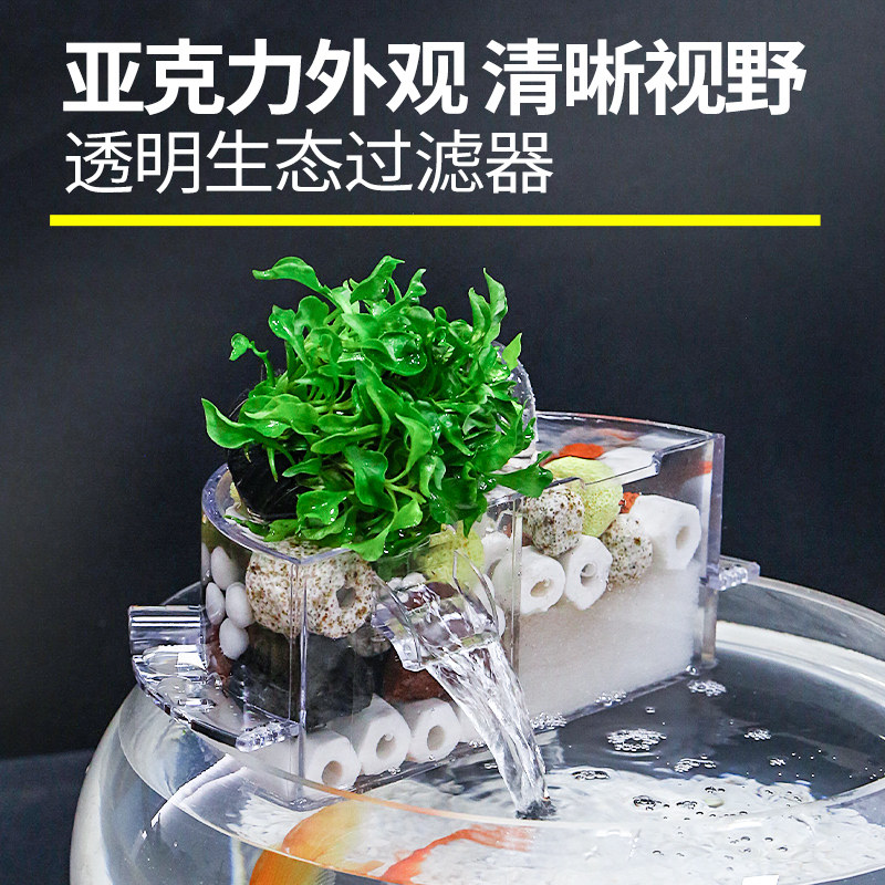 速发圆形鱼缸三合一循环音陶滤滴流盒小型瀑布低泵圆上瓷缸过滤