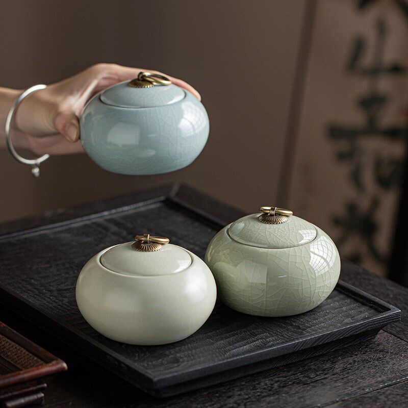 速发哥窑茶叶罐茶罐密封罐家用办公高端茶叶防潮防霉功夫泡茶道配