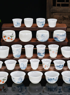 璞玉茶杯羊脂玉品茗杯冰种主人杯陶瓷茶器送客户伴手礼印制LOGO