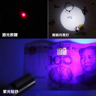 多功能迷你USB可充电小手电筒激光教鞭紫光验钞灯紫外线验钞机笔