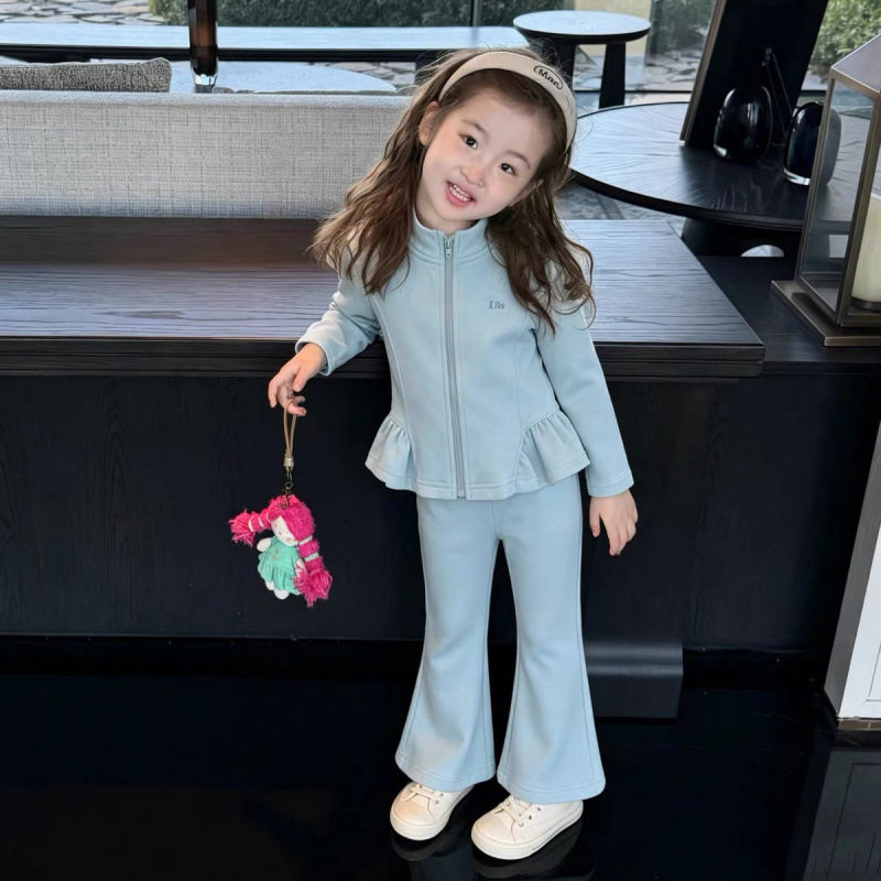 童装女童套装秋装中小童长袖拉链立领外套喇叭裤女孩运动服两件套
