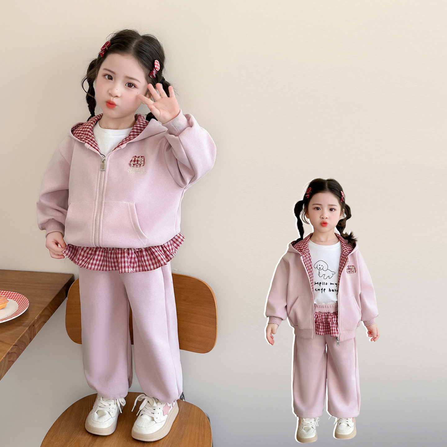 女童套装春装2026新款儿童开衫连帽休闲春秋洋气女宝宝卫裤两件套