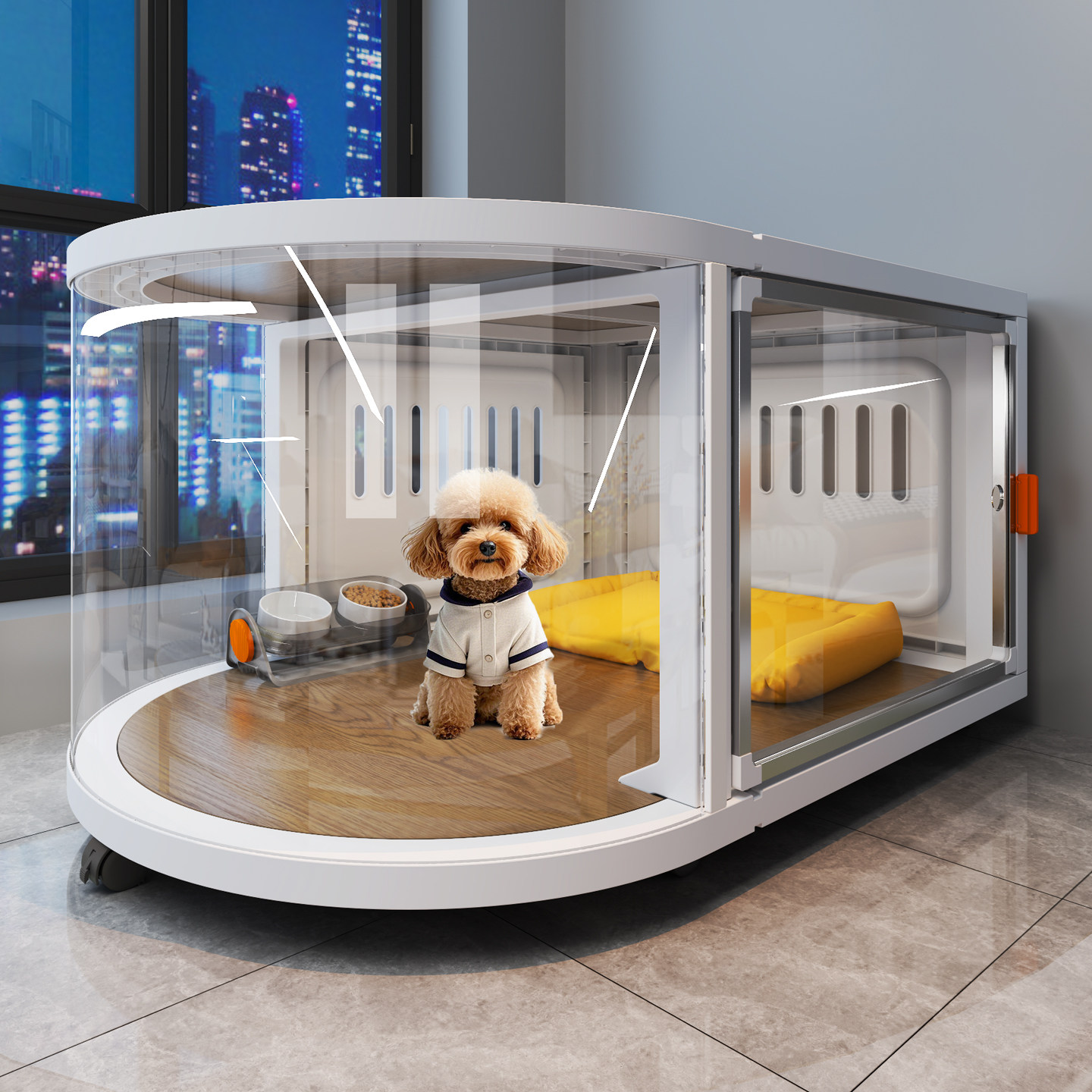 全景树脂狗笼子中小型犬家用比熊柯基泰迪可移动狗窝豪华别墅带轮