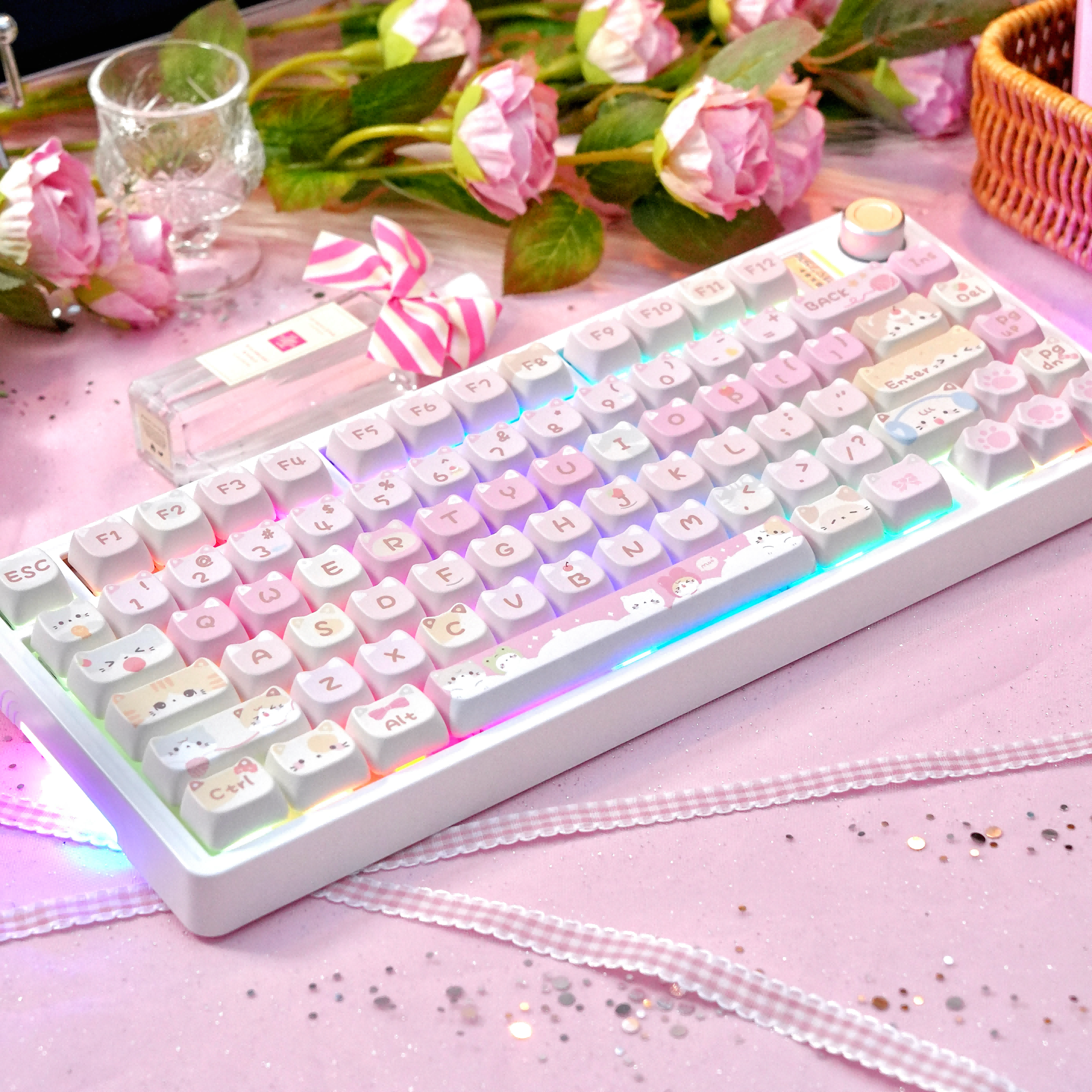 猫尔本M75Pro三模无线客制化8000毫安可爱机械键盘亮度手感升级版