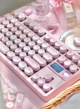 猫尔本NOG高度白桃牛乳粉色系五面热升华机械键盘十字可爱键帽