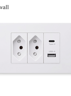 118型PC面板巴西USB+type-C插座 巴式规三圆孔暗装墙壁插座黑白色