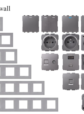 COSWALL 灰色PC面板欧标墙壁开关插座德插USB二孔多三孔DIY组合