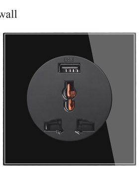 86型黑色玻璃 通用三孔LED大光圈带开关 多三孔USB 三孔墙壁插座
