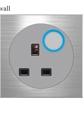 86型13A英式 灰色铝拉丝LED大光圈带开关 英标USB 香港墙壁插座