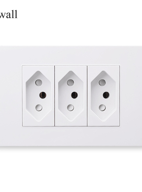 118型PC巴西标插座 巴式规三位插孔墙壁插座三圆孔暗装 黑色白色