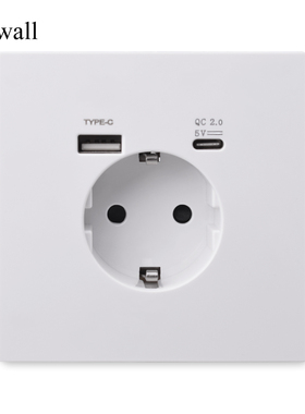 86型全面屏塑料PC欧标德式插座法式USB typeC插座黑白灰色