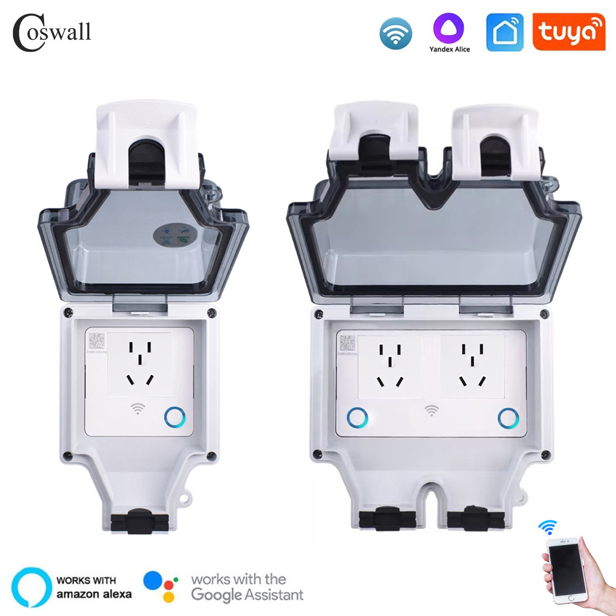 明装智能IP66国标三孔16A五孔10A防水电源插座wifi tuya室外插座