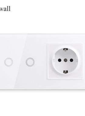 157*86白色触摸开关插座二开组合钢化玻璃欧标单火线LED感应开关