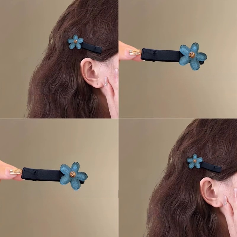 高级感蓝色花朵发夹鸭嘴夹子女