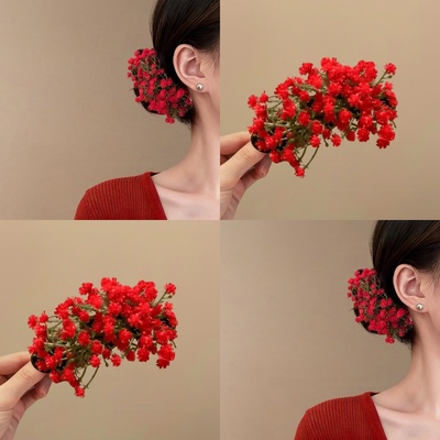 红色满天星仿真花发夹