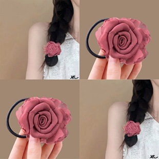 玫瑰花朵头绳发圈2026新款高马尾发绳头饰高级感半扎发皮筋发饰女