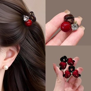精致小巧红色珍珠水钻抓夹女高级感侧边碎发夹刘海夹发夹边夹发饰