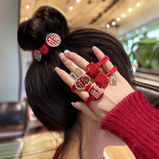 2026马年红色本命年发圈头绳新年发绳头饰女孩儿童皮筋扎丸子头饰