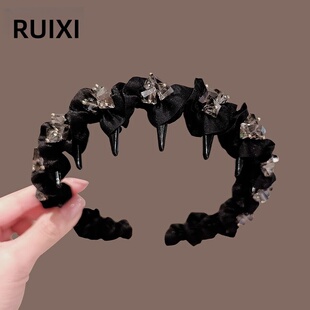 2025新款黑色水钻发箍女蓬松高颅顶发卡洗脸带齿防滑头箍发饰饰品