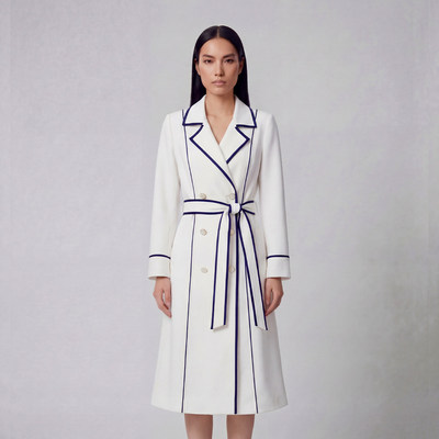 2026新款职场通勤气质显瘦撞色系带收腰中长款风衣外套