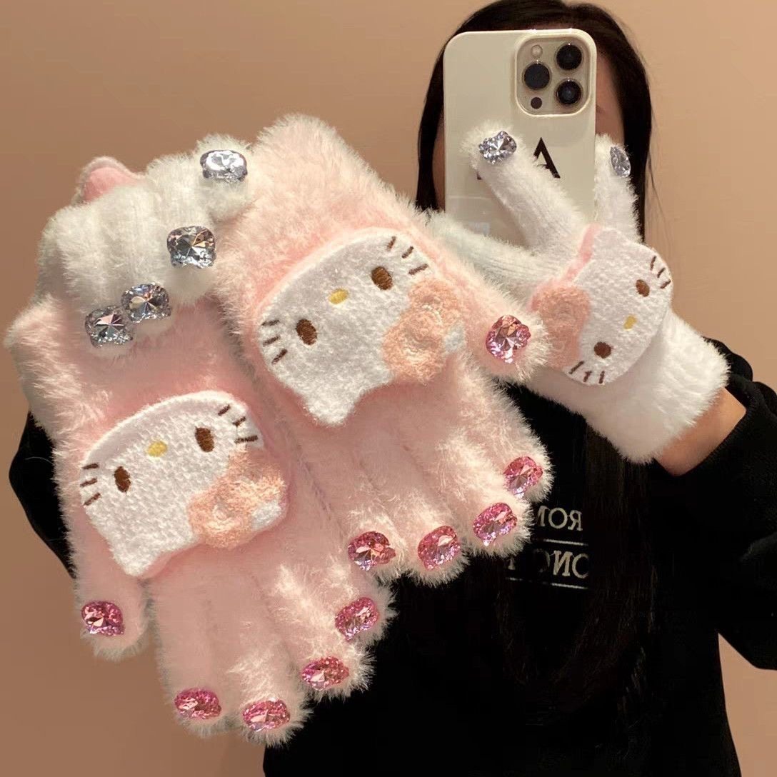 可爱甜美闪钻hellokitt手套