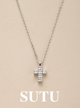 素图爆闪925纯银十字架项链女