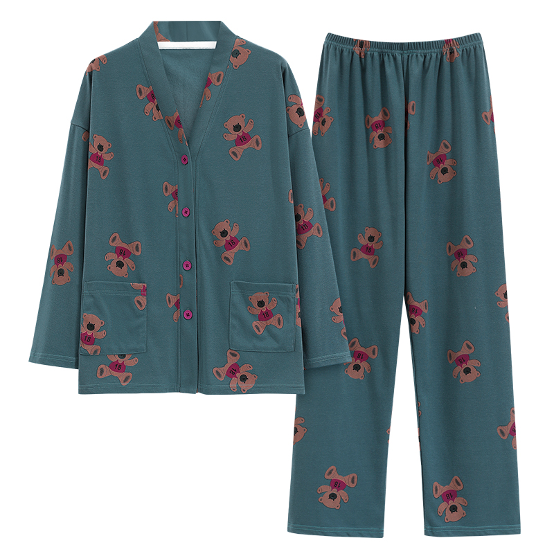 V领印花系扣家居服套装