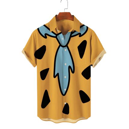 Printed lapel button up short sleeved shirt印花系扣短袖衬衫