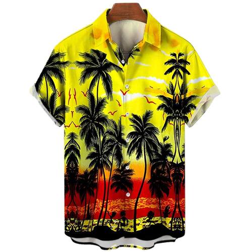 夏威夷数码椰树印花短袖男