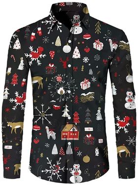 Christmas themed digital 3D shirt 男士圣诞主题数码3D长袖衬衣