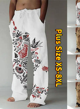 Printed loose fitting wide leg sports pants印花阔腿运动长裤