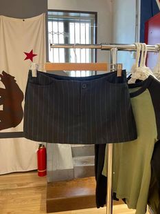 Black striped half length short skirt女士黑色条纹半身超短裙