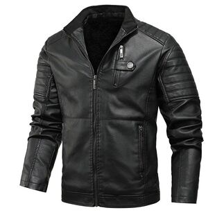 zippered jacket纯色拉链立领皮夹克外套男 leather color Solid