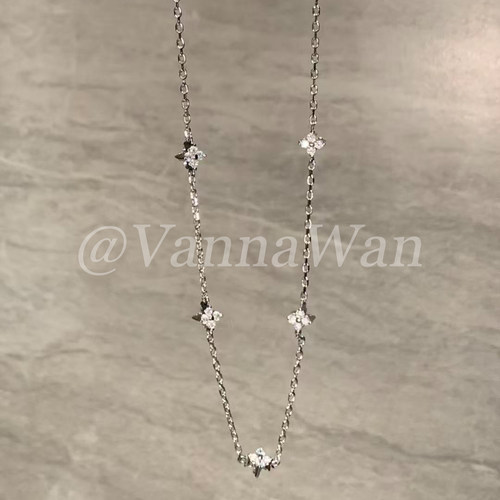 VanWan 敲百搭~菱形花闪钻百搭项链锁骨链