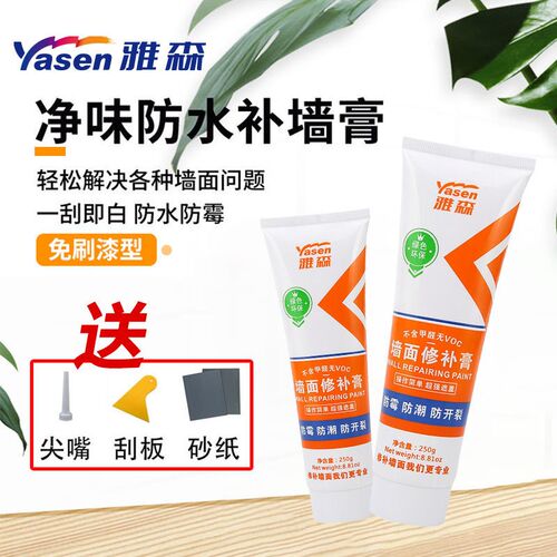 雅森 防水防霉裂缝钉眼修复腻子 白色补墙膏家用墙面修补膏修补膏